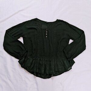 Volcom Black Peasant Blouse Top Long Sleeve Lace Size S